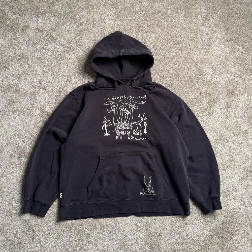 BLACK VANS X DANIEL JOHNSTON "THE BEAST IS YET TO COME" PULLOVER HOODIE